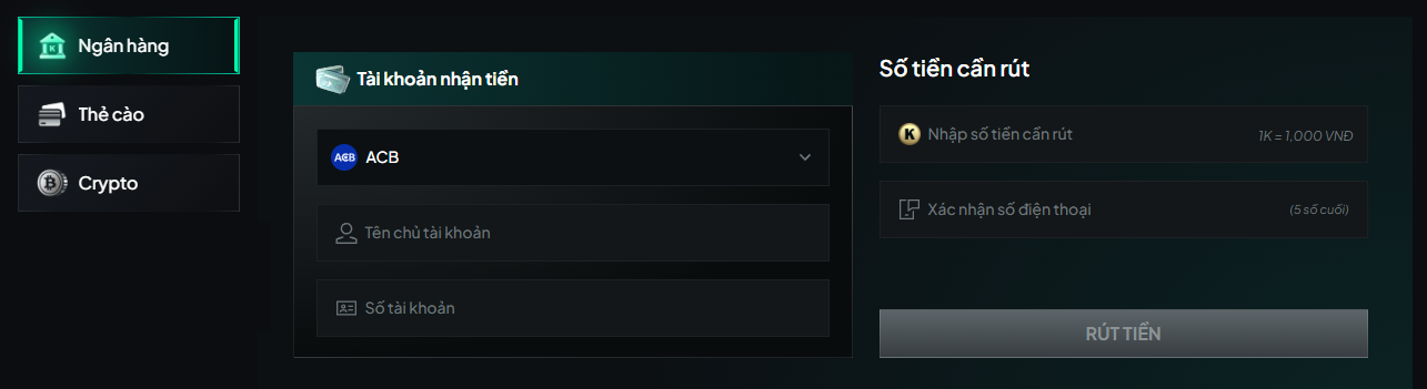 Rút tiền 12bet nhập thông tin rút